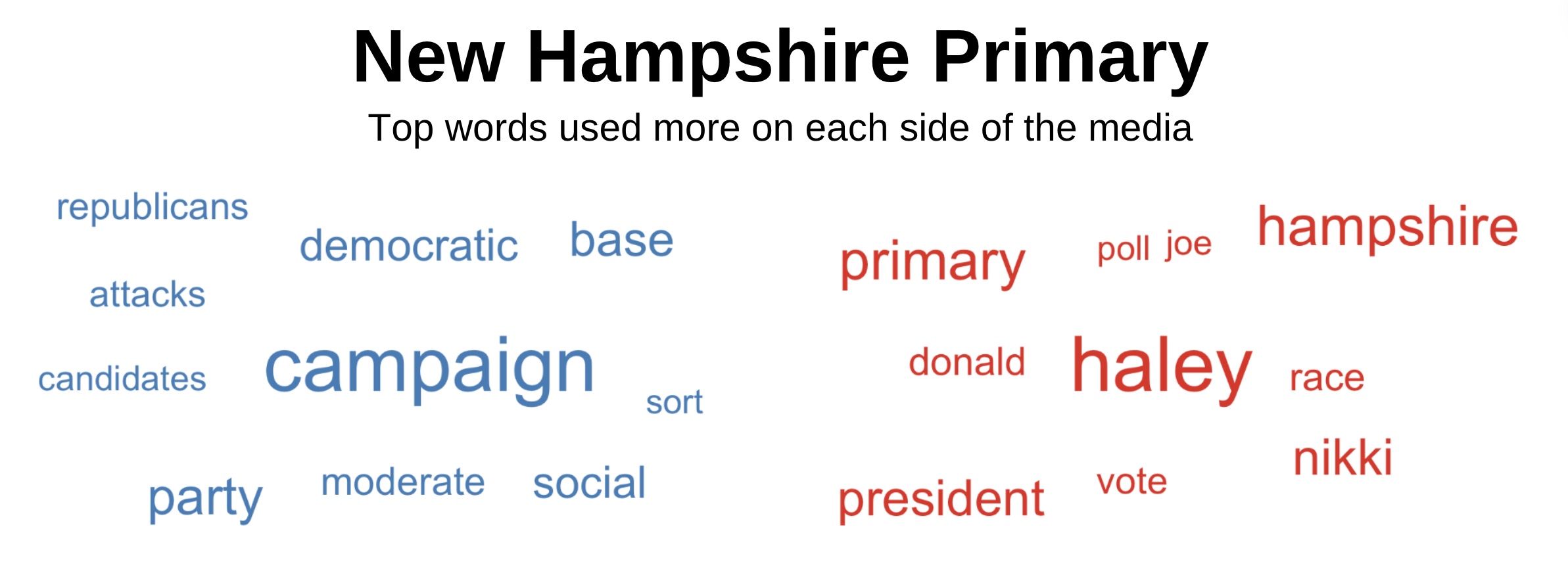 Top words about the New Hampshire primary used more on each side of the media.