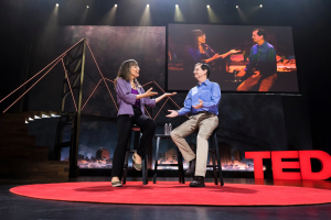 Joan Blades and John Gable talk about filter bubbles and bridging divides through civil discourse at TEDWomen 2017 in New Orleans, Louisiana