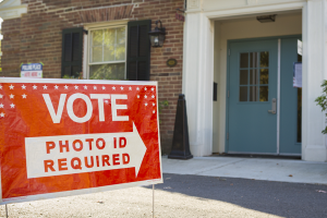 "Photo ID required to vote" sign