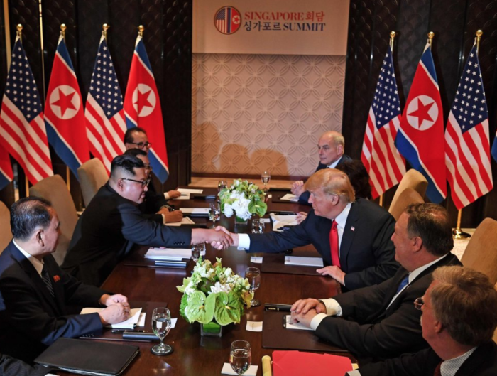 Kim Jong Un and Donald Trump in Singapore